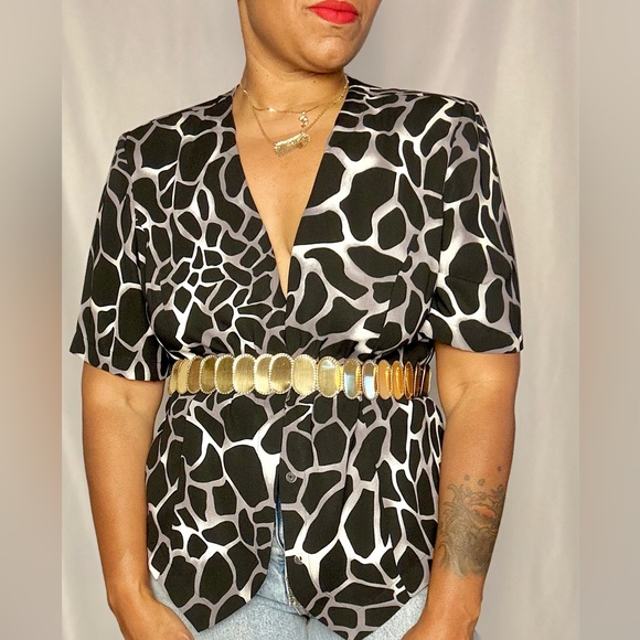 Vintage KATHY CHE Giraffe Print Blouse size 14 - Picture 2 of 3